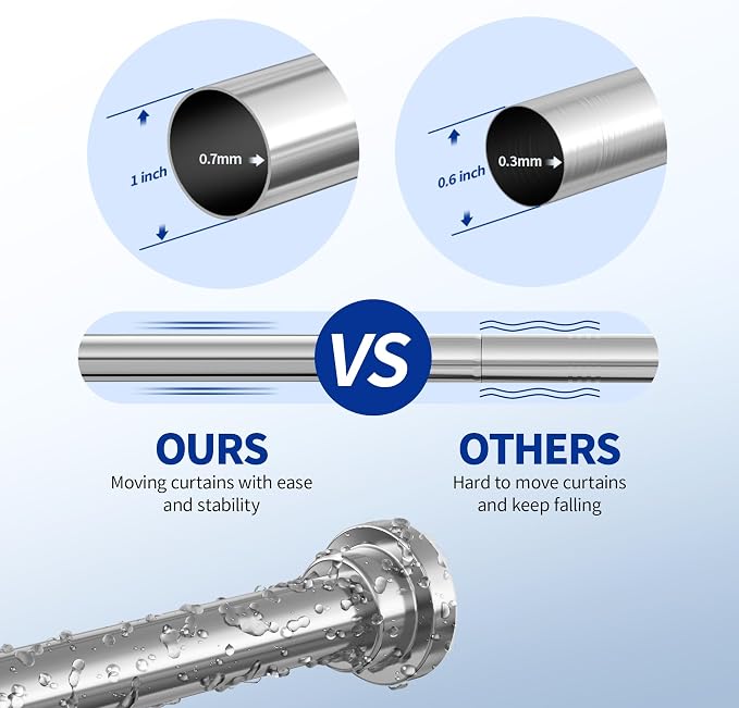 Mcrbeay Shower Curtain Rod, 1" Diameter Heavy Duty Tension Shower Rod | Adjustable 28-74 inch Non Slip No Drill Spring Tension Rod For Bathroom, Shower Stall, No Rust, Silver