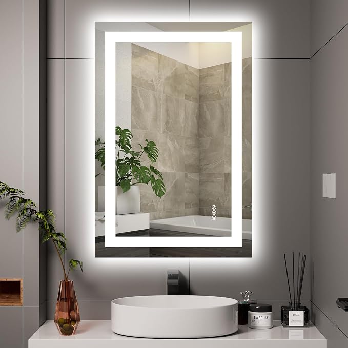 Hivone 24X36 LED Bathroom Mirror with Lights, Anti-Fog, Dimmable, Backlit + Front Lit, Smart Bathroom Vanity Mirror, Memory Function, Shatterproof, Tempered Glass (Horizontal/Vertical)
