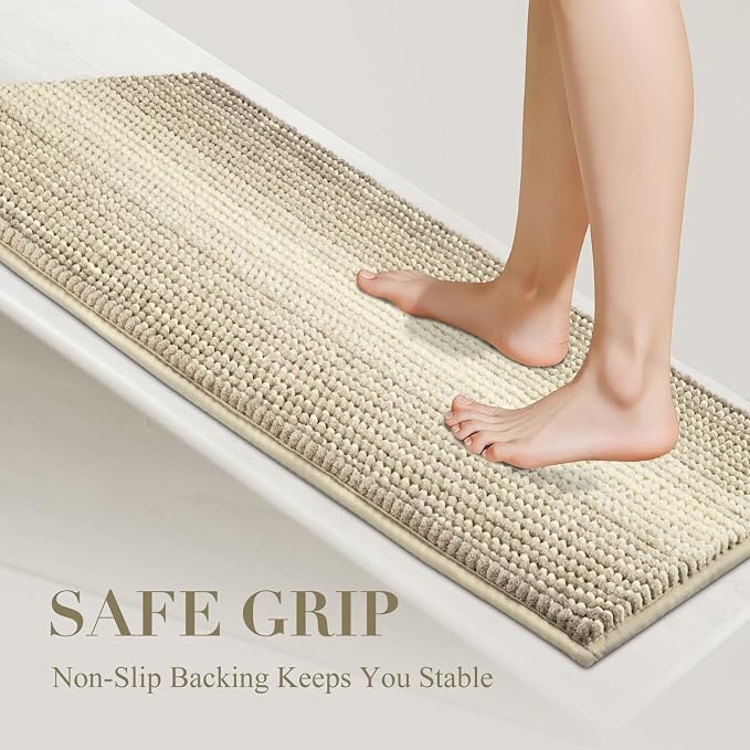 Bathroom Rugs, Bath Mat Non Slip 20 x 32 Inches Water Absorbent Chenille Floor Mats Machine Washable (Sand)