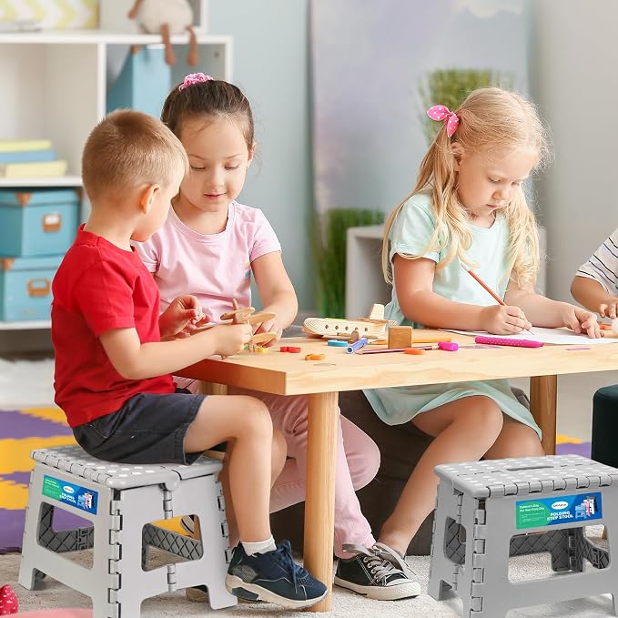 Dyforce Kids Step Stool 9 Inch, 300lbs Folding Step Stool for Toddler | Step stool Grey,Anti-slip Heavy Duty with Handle, Lightweight Foldable Foot Stool for Bathroom Kitchen Bedroom Outdoor