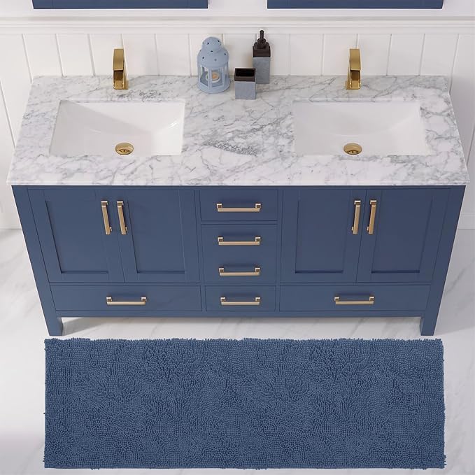 LuxUrux Plush Chenille Runner Rug – Ultra-Soft, Absorbent & Non-Slip Bath Mat for Bathroom, Hallway & More, Machine Washable (27 x 47 inches, Medium Blue)