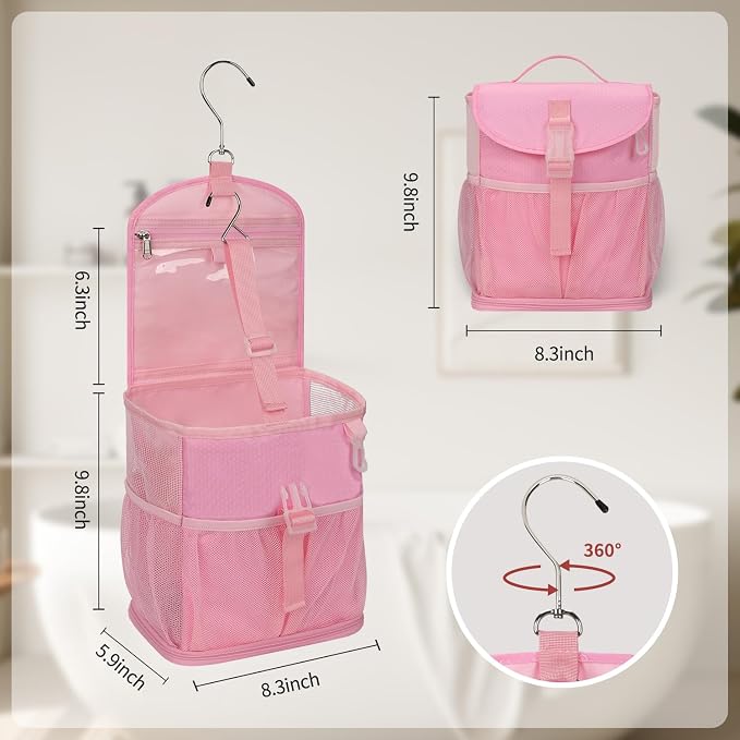Ethereal Pink Hanging Mesh Shower Caddy Portable for College Dorm Room Essentials, Large Capacity Shower Bag for Guys/Girls, for Beach, Swimming, Gym