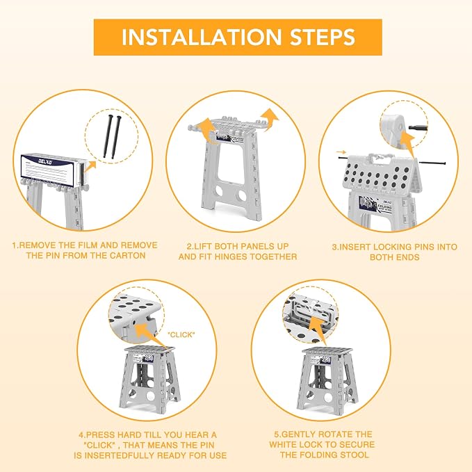 Delxo 16 Inch Folding Step Stool,Foldable Step Stool for Adults Grey | Step Stool with Safety Lock,Portable Collapsible Step Stool,Non-slip Folding Stools for Kitchen Bathroom Bedroom Garden 1PC