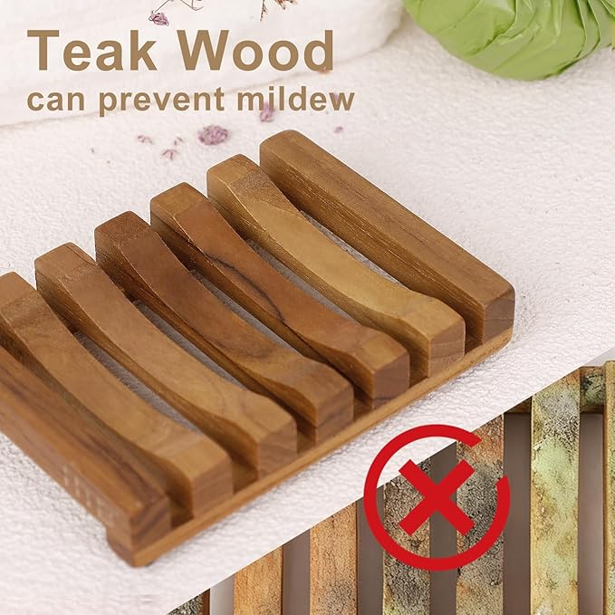 HTB Slotted Bar Soap Holder Teak Wood for Bathroom | Kitchen Wooden Sponge Holder, Self Draining Soap Dish for Shower, Sink, Bathroom, Bathtub, RV,Soap Saver Keep Soap Dry