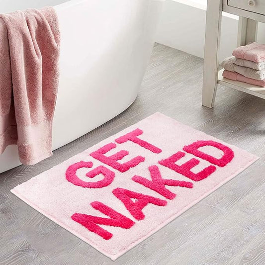 Zeeinx Get Naked Bath Mat Pink Cute Funny Bathroom Rugs 20”x32” | Non Slip Absorbent Microfiber Machine Washable Pink Bathroom Rugs for Tub and Shower Funny Apartment Decor