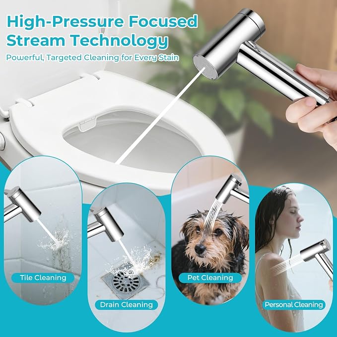 Bidet Toilet Seat for Elongated Toilets and Sprayer Handheld Toilet Adjustable Water Pressure and Self-Cleaning Dual NozzlesExclusive Single Nozzle High Pressure Mode for Cleaning Stubborn Stains