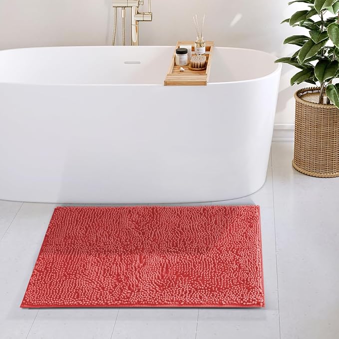 Hearth & Harbor Bathroom Rugs, Chenille Bath Mat - Machine Washable Bath Mats for Bathroom Non-Slip Backing Rubber, Quick Dry Bathroom Mat - Rose Bath Rug, 20x32