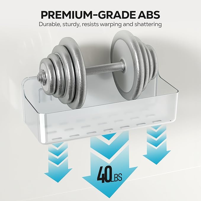 Nieifi Adhesive Shower Shelves, Clear, 5 Pieces | Rustproof ABS, Large Capacity, Removable Design, Easy-Clean, No Drilling Shower Organizer for Bathroom Storage & Home Decor