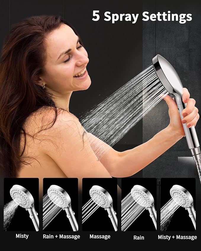 Shower Head with Handheld, High Pressure Showerhead with Long Hose | 80" Extra Long Stainless Steel Hose & Adjustable Bracket, Shower Heads with ON/OFF Switch for Pets Bath, Chrome