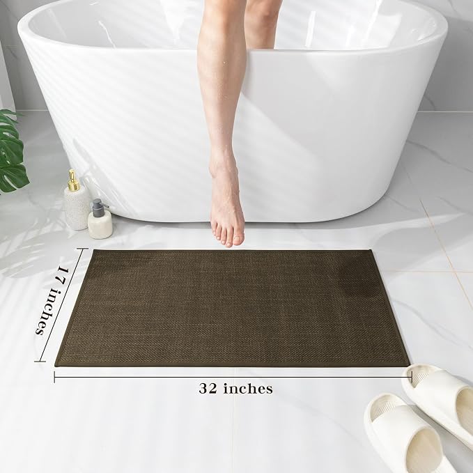 Bathroom Rugs Mat 32x17, Ultra Thin Non Slip Bath Mat Quick Dry Absorbent Bath Mat for Bathroom Floor, (Brown, 32"x17")