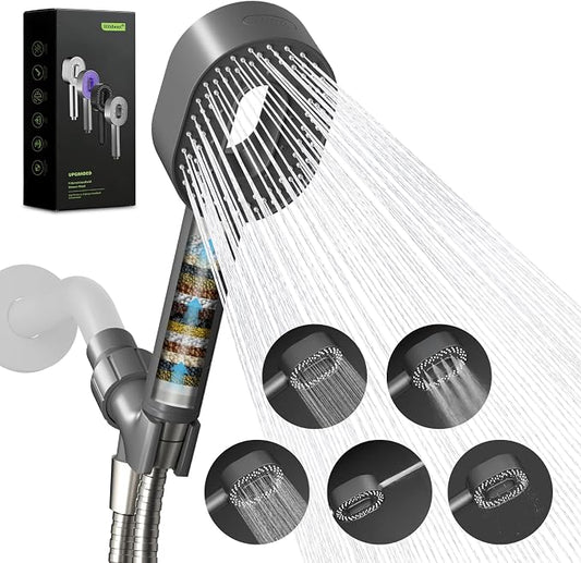 Hibbent Filtered Showerhead with handheld, High Pressure 5 Sprays Shower | Gray Shower Head, Brass Holder & 71" Metal Hose, Water Softener for Hard Water-Remove Chlorine, Reduces Dry Itchy Skin