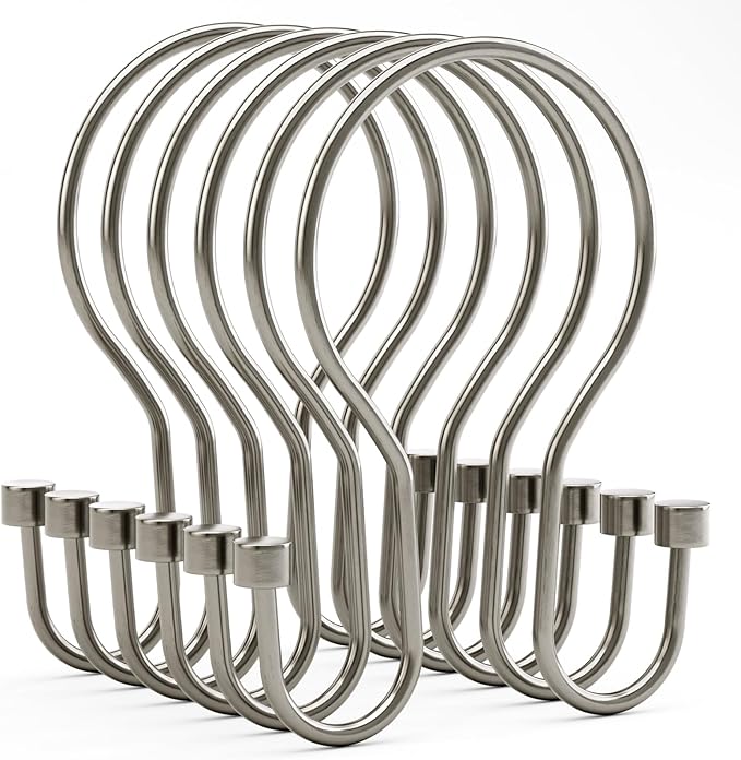 Bathway Shower Curtain Hooks, 24Pcs Nickel Shower Curtain Rings with Cylindrical Design, Metal Shower Curtain Hooks Rust Proof, Smooth Glide Double Shower Hooks Rings for Shower Curtain