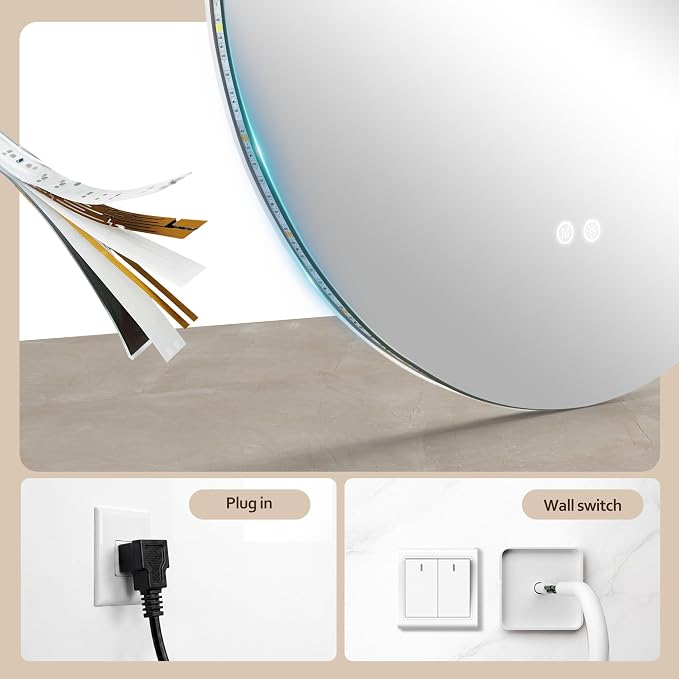 60''x36'' Lighted Mirrors for Bathroom Wall Backlit, Cloud LED Bathroom Mirror Frameless with Lights Anti Fog, Dimmable, 3 Colors,Tempered Glass, Shatter-Proof