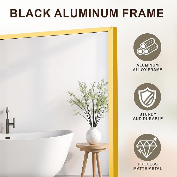 FICTOR Bathroom Vanity Mirror for Over Sink, 24" x 36", Gold | Anti-Rust Frame, Shatterproof Tempered Glass, Vertical/Horizontal Wall Mounted Mirror for Bedroom, Entryway, Living Room