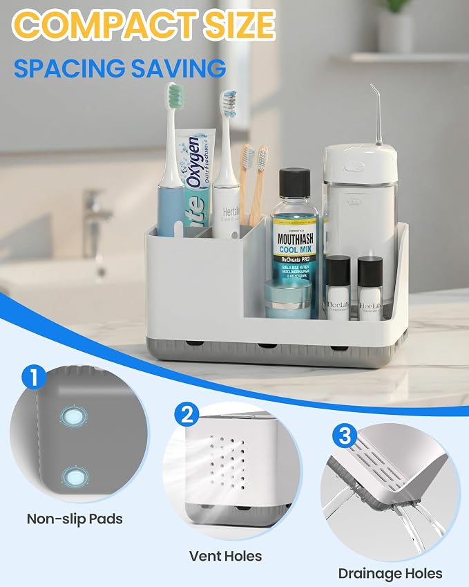 Toothbrush Holders for Bathroom with 1 Pack Qtip Holder, Detachable Bathroom Organizer and Storage Electric Toothbrush and Toothpaste Holder, Bathroom Decor Accessories for Countertop