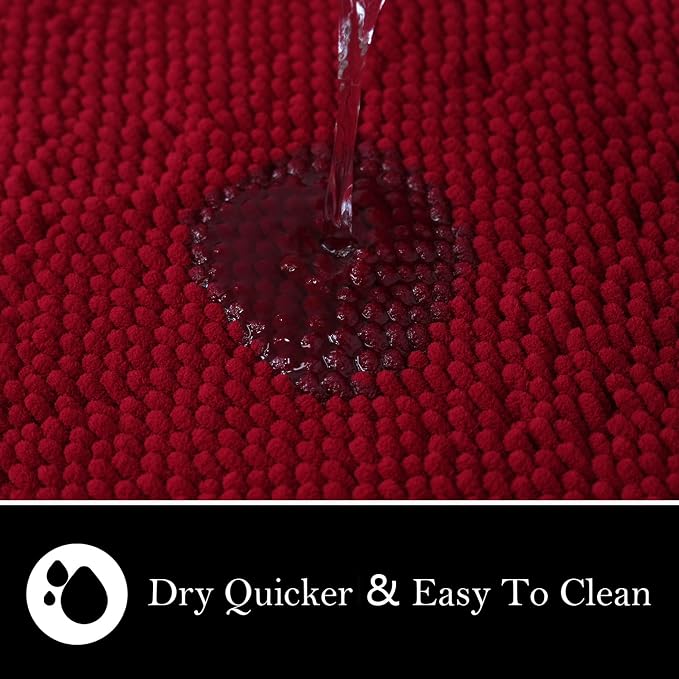 Bathroom Rugs Chenille Bath mat 2 Piece Set, Super Absorbent, Strong PVC Non Slip Backing, Bath mats for Bathroom, Plush Shaggy, Thick, Machine Washable, Bathtub, Toilet.(Burgundy)