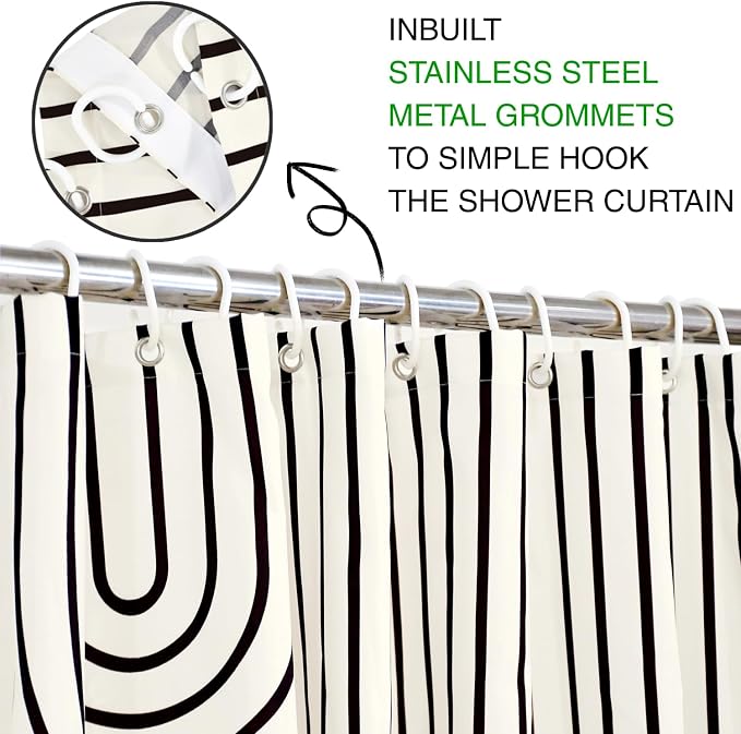 Boho Mid Century Shower Curtain, Modern Abstract Arch Sun Ivory Machine Washable Waterproof Polyester for Bathroom Bathtub with 12 Hooks 72x72
