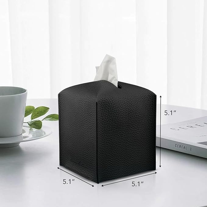 Premium PU Leather Tissue Box Holder - Elegant Hotel-Style Tissue Box Cover for Home, Office & Car Décor, Tissues Cube Organizer for a Natural & Classic Look (Black)