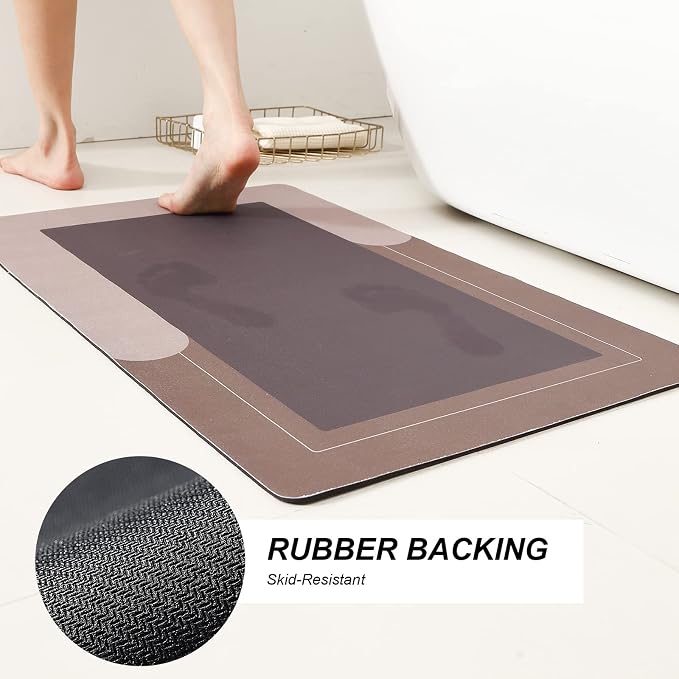 HelloTree 3PCS Bath Mat Rug Rubber Non Slip Quick Dry Rug Sets | Super Absorbent Thin Bathroom Rugs Fit Under Door Khaki Washable Floor Mats for in Front of Bathtub, Shower Room, Sink