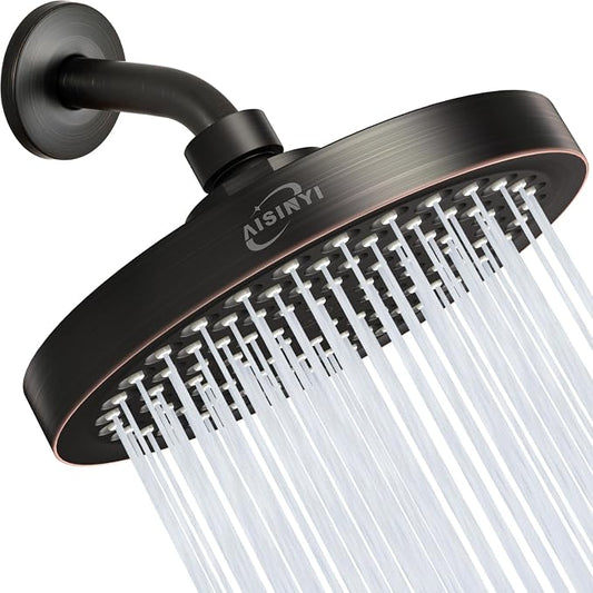 6" Rain Shower Head & 6" Shower Arm, Luxe Oil Rubbed Bronze Finish | High Pressure 6 Inch Fixed Showerhead, Adjustable Replacement, 90 Nozzles, Removable Restrictor, Tool-Free Easy to Install