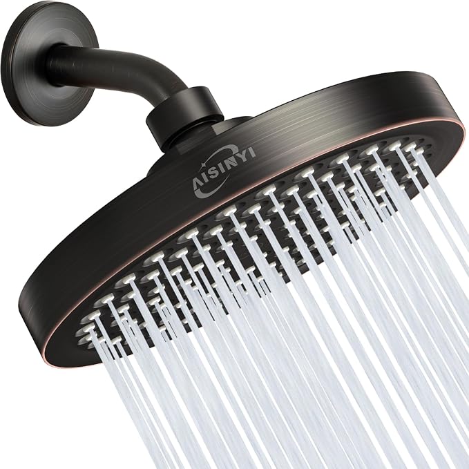 6" High Pressure Rain Shower Head, Luxury Oil Rubbed Bronze Finish | 6 Inch Fixed Bathroom Showerhead, Adjustable Replacement, 90 Anti-Clog Nozzles, Removable Restrictor, Tool-Free Easy Install