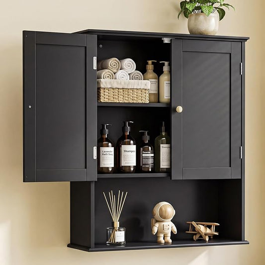 Bathroom Wall Cabinet, Black 30" x 24" Wall Mounted Medicine Cabinet, Over Toilet Storage Hanging Cabinet Adjustable Shelves Cupboard with Large Space for Laundry Room, Bedroom, Kitchen, Entryway