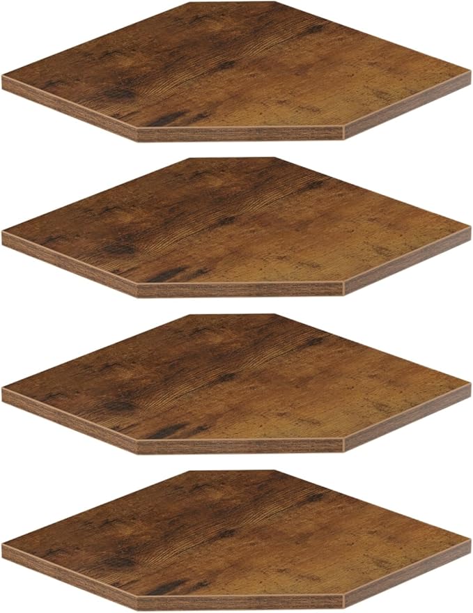 JJL Corner Shelf, 12 Inch Set of 4 Floating Shelves for Wall with Wire Hole for Security Camera and Radios Storage, 13.3 Inch Deep Wall Mounted Shelves for Living Room Corner Decoration, Rust Brown