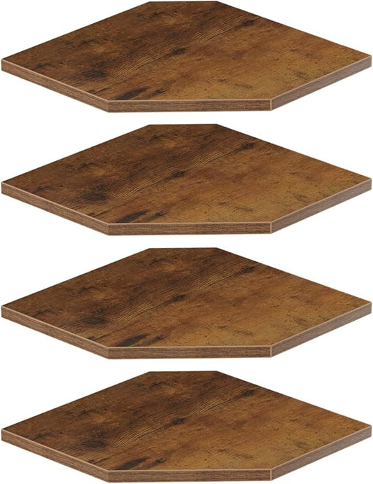 JJL Corner Shelf, 12 Inch Set of 4 Floating Shelves for Wall with Wire Hole for Security Camera and Radios Storage, 13.3 Inch Deep Wall Mounted Shelves for Living Room Corner Decoration, Rust Brown