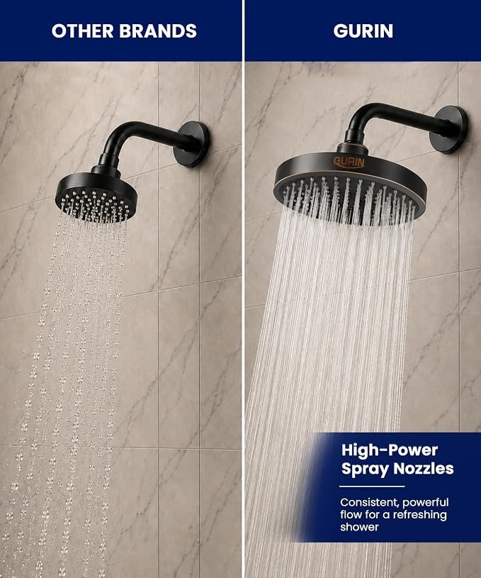 Shower Head - Luxury Oil Rubbed Black Finish - Rain Showerhead 6 Inch | High Pressure Shower Heads with Adjustable Angles, 90 Anti-Clog Nozzles, Tool-Free 1-Min Install