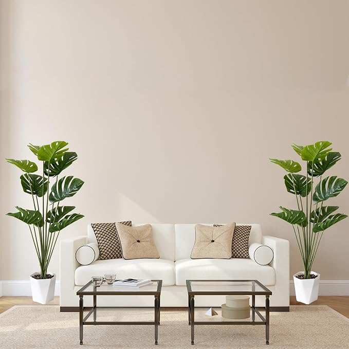 SAJANDAS Set of 2 Artificial Monstera Deliciosa Plants in Pots, Fake Tropical Palm Tree with Greenery Leaves Stems, 44 Inch Faux Swiss Cheese Floor Plants Indoor for Store, Office, Home Decor
