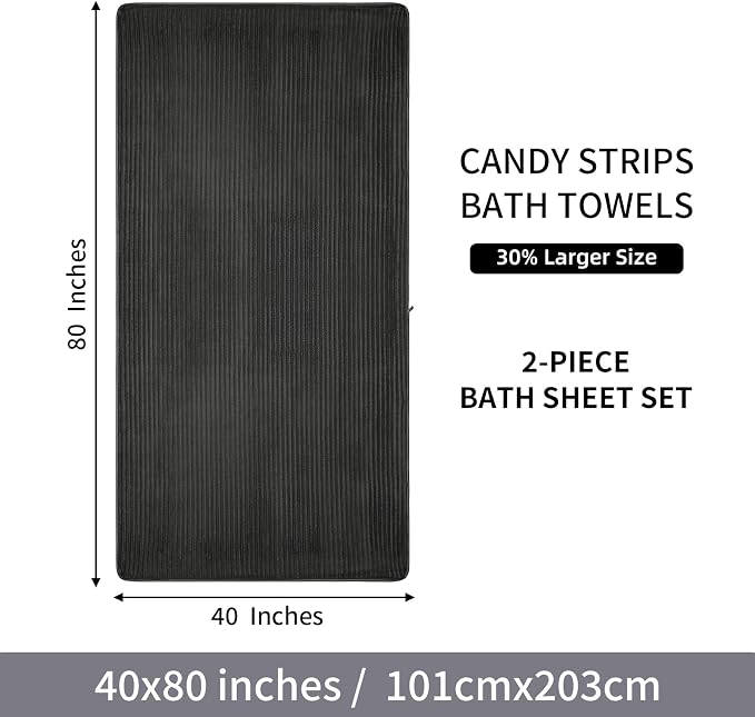 2 Piece Bath Sheets, 40"x80" Bath Towels, Charcoal Gray | Extra-large size, Quick dry, Highly Absorbent, Lint Free，shower towels for bathroom gym spa，Big and Tall users
