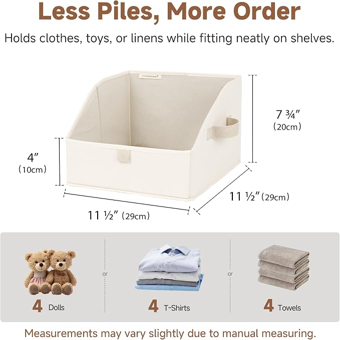 StorageWorks Closet Storage Bins Trapezoid, Beige, Small, 3-Pack | Closet Organizer Bins for Closet Shelves, Cube Storage, Fabric Clothes Bin, Foldable Organizing Baskets with Handles
