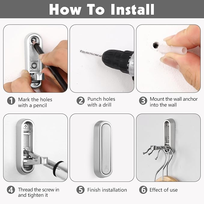 Foldable Wall Hook, Silver, 4 Pack, Screw Mounted, Heavy Duty Coat Hooks | 90° Foldable Design, Wall Mounted, Zinc Alloy, Flip-Down Design, Includes Screws And Anchors, For Bedroom, Entryway, Closet