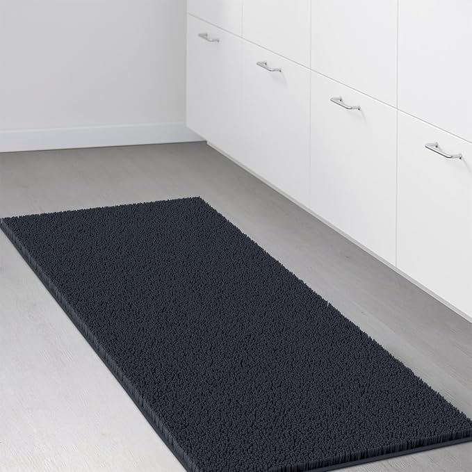 LuxUrux Plush Chenille Runner Rug – Ultra-Soft, Absorbent & Non-Slip Bath Mat for Bathroom, Hallway & More, Machine Washable (27 x 47 inches, Charcoal)
