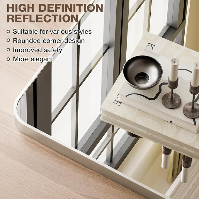 12"x16" Bathroom Mirror for Over Sink, Brushed Nickel Vanity Mirror | Aluminum Alloy Frame, Clear Reflection, Rust-Resistant, Vertical or Horizontal, Wall Mount, Bedroom and Entryway