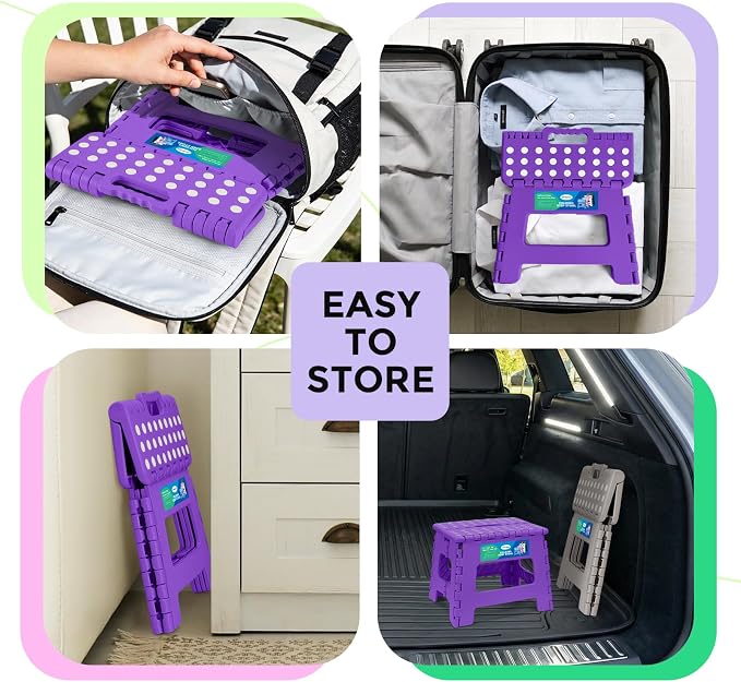 Dyforce Kids Step Stool 9 Inch, 300lbs Folding Step Stool for Toddler | Step stool Purple,Anti-slip Heavy Duty with Handle, Lightweight Foldable Foot Stool for Bathroom Kitchen Bedroom Outdoor