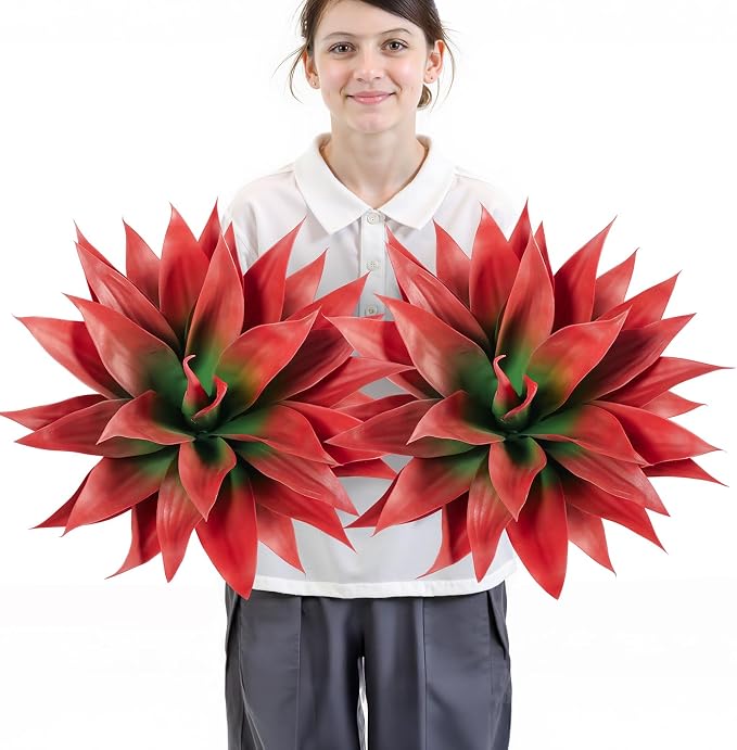 Velener Fall Fake Agave Artificial Plant, Red Fake Succulents Plant for Room Decor, Unpotted Faux Agave Stems Plant for Outdoor/Indoor Decor, 22 inches, Set of 2