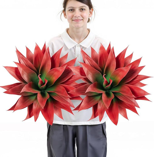 Velener Fall Fake Agave Artificial Plant, Red Fake Succulents Plant for Room Decor, Unpotted Faux Agave Stems Plant for Outdoor/Indoor Decor, 22 inches, Set of 2