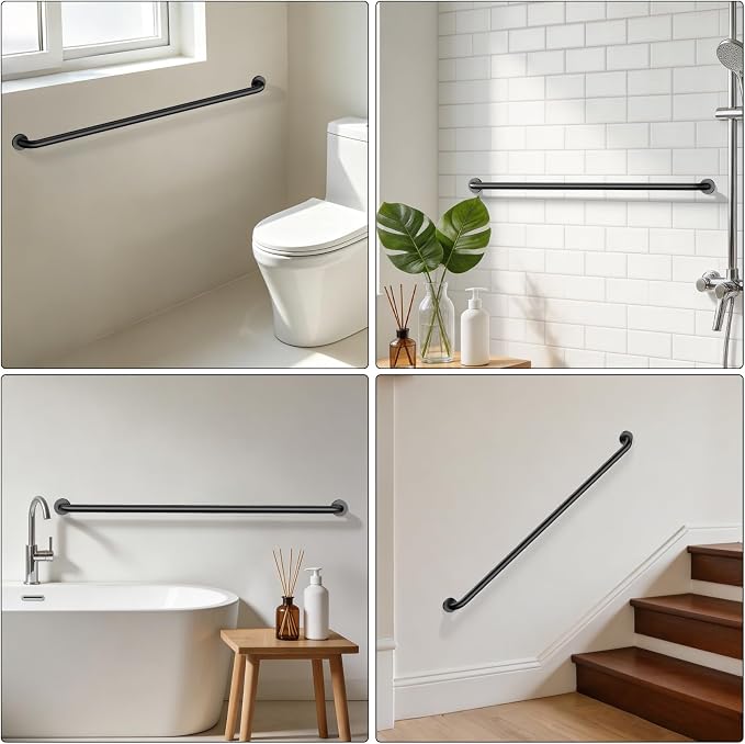ZUEXT 2 Pack 48 Inch Extra Long Black Bathroom Grab Bars, 1.25" Diameter | Grab Bar Handle for Wall, Shower Balance Bar, Safety Hand Rail Support, for Handicap Elderly Injury Seniors, Stainless Steel
