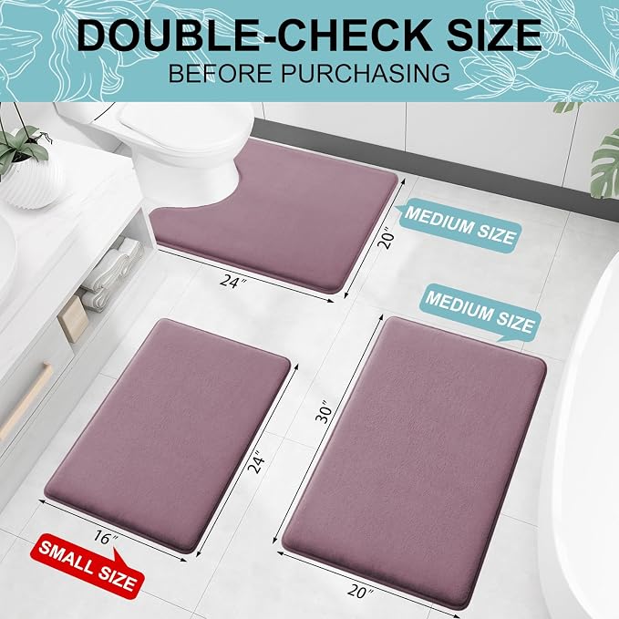 Smiry Memory Foam Bath Mat 30x20, Extra Soft and Absorbent Bathroom Rugs | Deep Plum, Quick Dry Machine Washable Non-Slip Bath Mat for Bathroom Floor, Shower and Tub