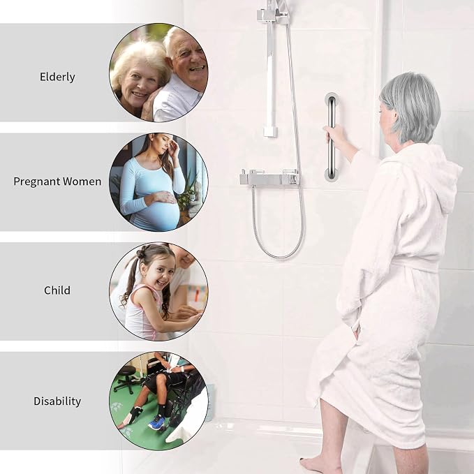 ZUEXT 2 Pack 12 Inch Polished Chrome Stainless Steel Shower Grab Bar | Wall Mount Safety Grab Bar Handle, Bathroom Balance Bar, Safety Hand Rail Support, for Handicap Elderly Injury Seniors
