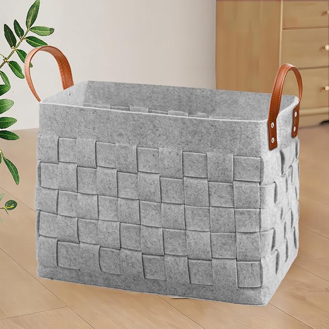 Blankets Basket 16.5 " x13 x13 , Large Storage Baskets for Organizing Rectangular, Living Room Dog Toy Bin for Dirty Clothes, Pillows, Towel-Light Gray