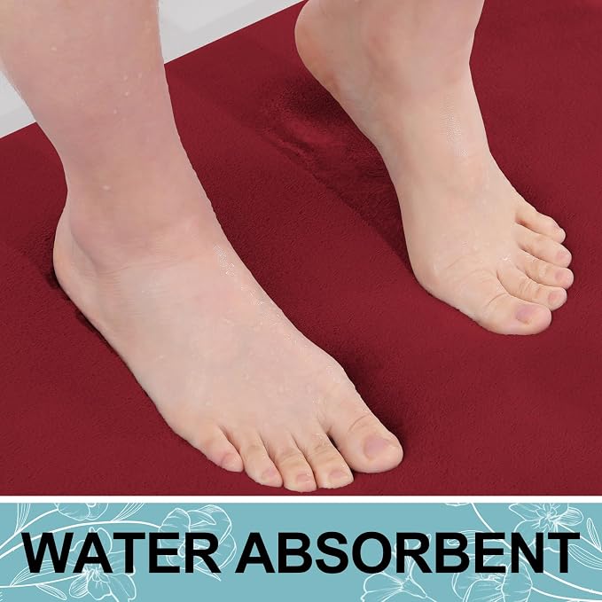 Smiry Memory Foam Bath Mat 24x16, Extra Soft and Absorbent Bathroom Rugs | Red, Quick Dry Machine Washable Non-Slip Bath Mat for Bathroom Floor, Shower and Tub