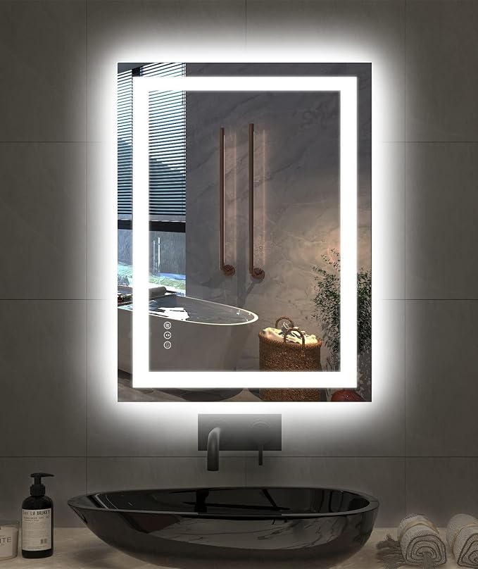 24"X32" LED Bathroom Mirror with Lights, Front Lit and Backlight | Stepless Dimmable, Anti-Fog, Shatter-Proof, HD Reflection, Memory, 3 Colors Lighting, UL Listed (Horizontal/Vertical).