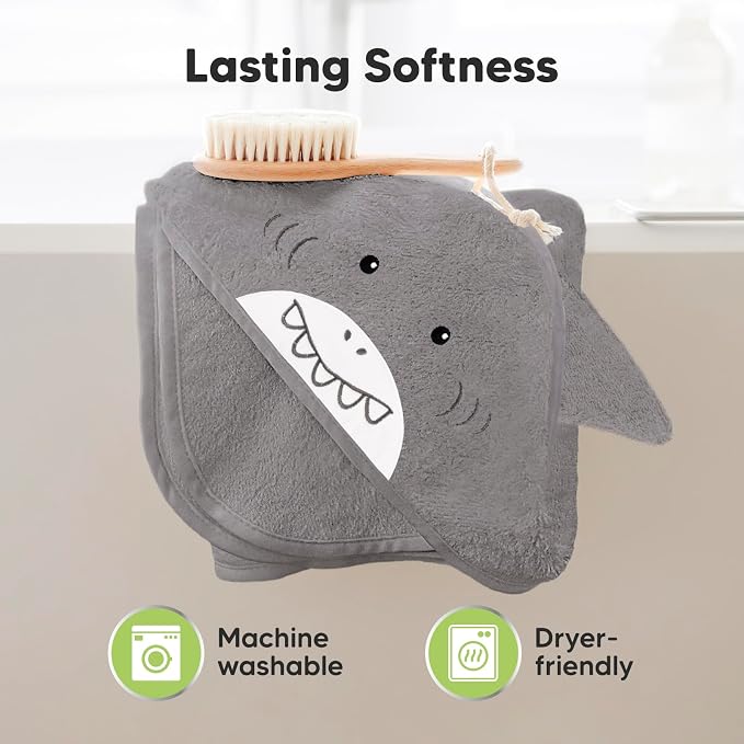 KeaBabies Hooded Baby Towel for Newborn, Baby Bath Towels (Shark, 35x35) | Viscose Derived from Bamboo, Large Baby Towels with Hood, Boys, Girls, Toddler, Soft Absorbent Baby Bath Essentials