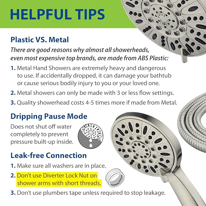 AquaDance 7" Premium High Pressure 3-way Rain & Handheld Shower Head Combo | Enjoy Dual 6-Setting Luxury Shower Heads Separately or Together for the Best of Both Worlds! Stainless Steel Hose - Nickel