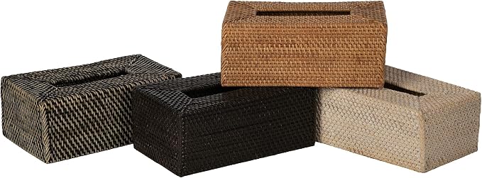 KOUBOO Loma Rectangular Rattan Tissue Box Cover, Wicker Holder, Brown Decor | Handwoven natural texture, easy-access opening, fits standard rectangular tissue boxes, decorative accent for multiple rooms