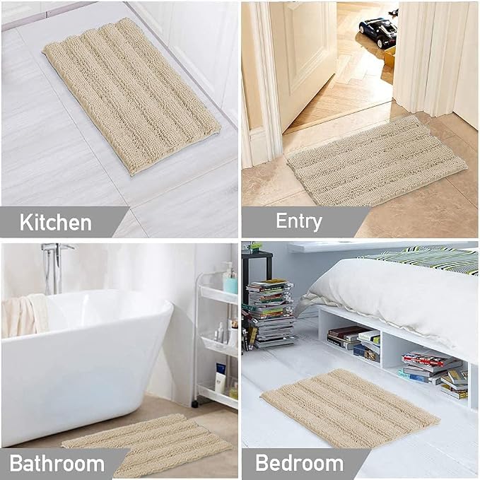 Turquoize Bathroom Rugs Set Non-Slip Bath Mats for Bathroom Super Absorbent Shaggy Rugs for Tub Shower Toilet Soft Plush Bath Rug Plus U Contour Rug (Oversized: 24" x 36" and 20" x 24" U), Fog