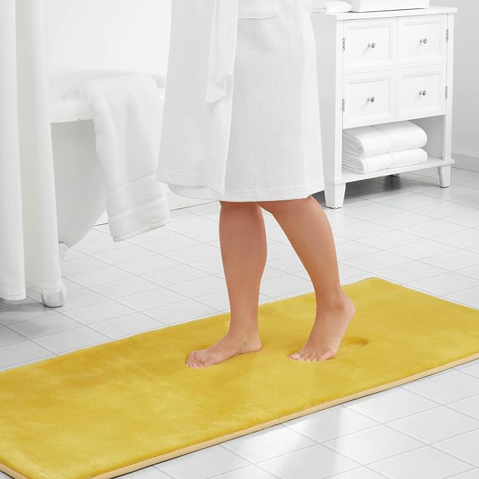 Memory Foam Bath Mat Non Slip Absorbent Super Cozy Velvet Bathroom Rug Carpet (60 inches X 17 inches, Mustard)