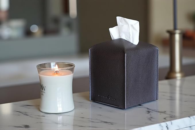 Premium PU Leather Tissue Box Holder - Elegant Hotel-Style Tissue Box Cover for Home, Office & Car Décor, Tissues Cube Organizer for a Natural & Classic Look (Espresso 2 Pack)